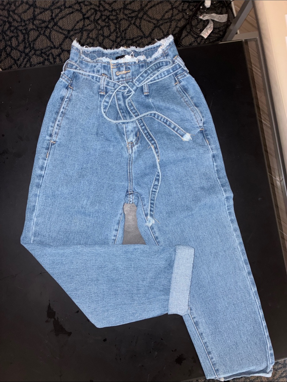 Cotton Woman’s Relaxed Light Blue Denim Jeans with Tie Waist